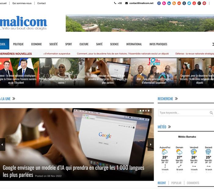 Création site internet Malicom – Actualité Mali